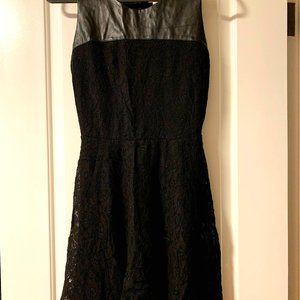 Black Lace and Faux Leather Skater Dress, Size M